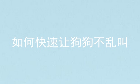 如何快速让狗狗不乱叫